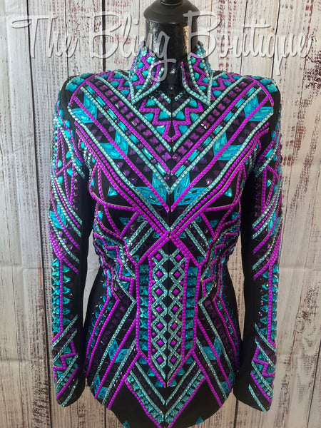 RE-ORDER Black, Purple & Turquoise Showmanship Jacket (Choose Your Size)