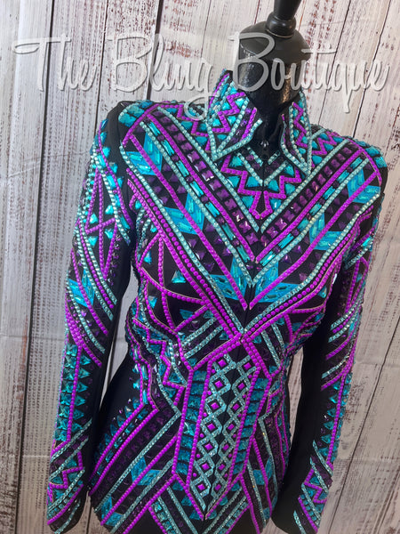 RE-ORDER Black, Purple & Turquoise Showmanship Jacket (Choose Your Size)