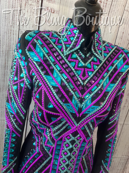RE-ORDER Black, Purple & Turquoise Showmanship Jacket (Choose Your Size)