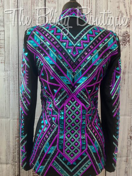 RE-ORDER Black, Purple & Turquoise Showmanship Jacket (Choose Your Size)