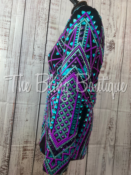 RE-ORDER Black, Purple & Turquoise Showmanship Jacket (Choose Your Size)