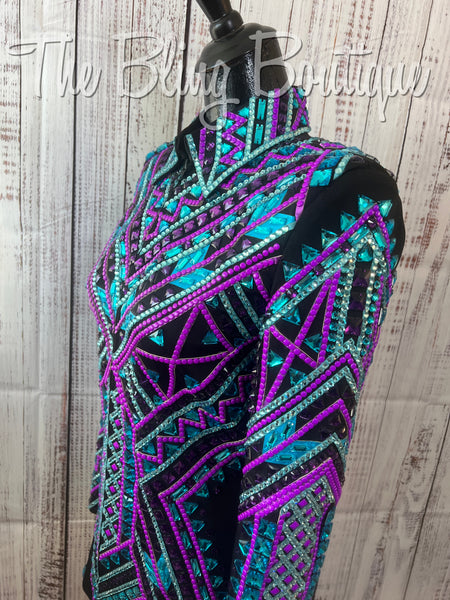 RE-ORDER Black, Purple & Turquoise Showmanship Jacket (Choose Your Size)