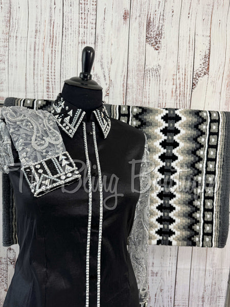 Black & Grey Day Shirt Set With Lace Sleeves (3XL)
