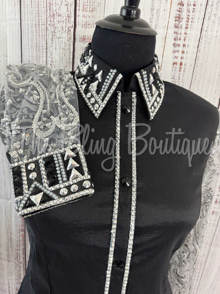 Black & Grey Day Shirt Set With Lace Sleeves (3XL)
