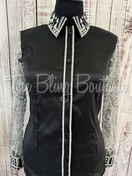 Black & Grey Day Shirt Set With Lace Sleeves (3XL)