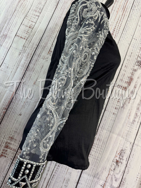 Black & Grey Day Shirt Set With Lace Sleeves (3XL)
