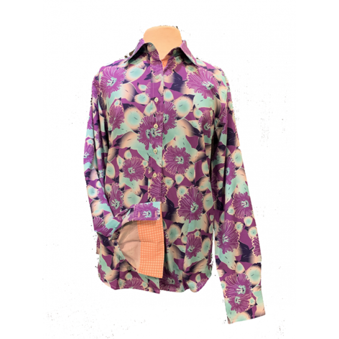 A Printed Fitted Button Down - Lavender/Turquoise Floral
