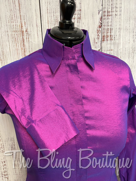 Fitted Taffeta Zip Up Shirt - Berry