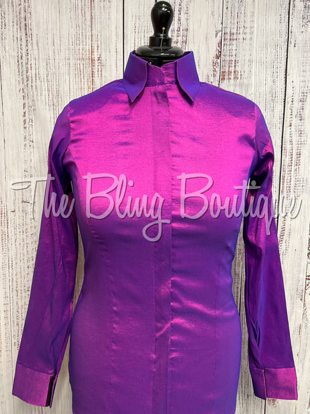 Fitted Taffeta Zip Up Shirt - Berry