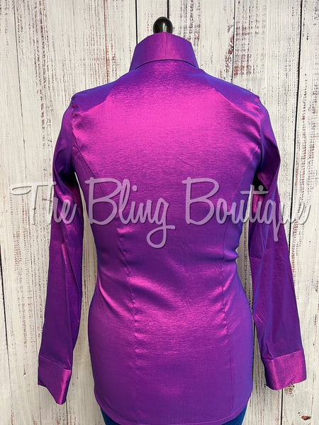 Fitted Taffeta Zip Up Shirt - Berry