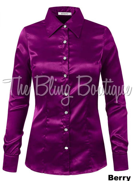 (Multiple Colors Available) Satin Button Down Shirt