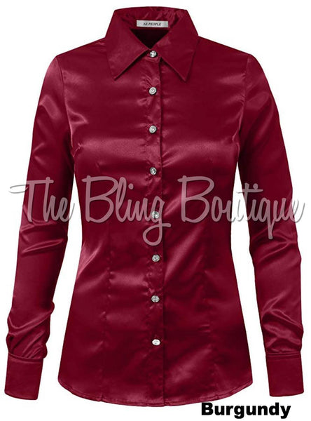 (Multiple Colors Available) Satin Button Down Shirt