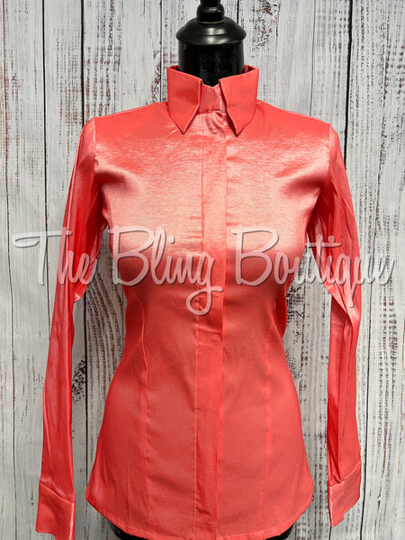 Fitted Taffeta Zip Up Shirt - Coral
