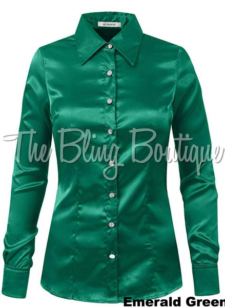 (Multiple Colors Available) Satin Button Down Shirt