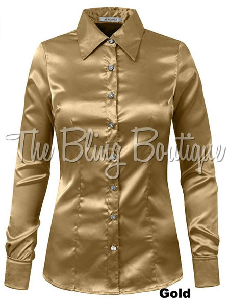(Multiple Colors Available) Satin Button Down Shirt