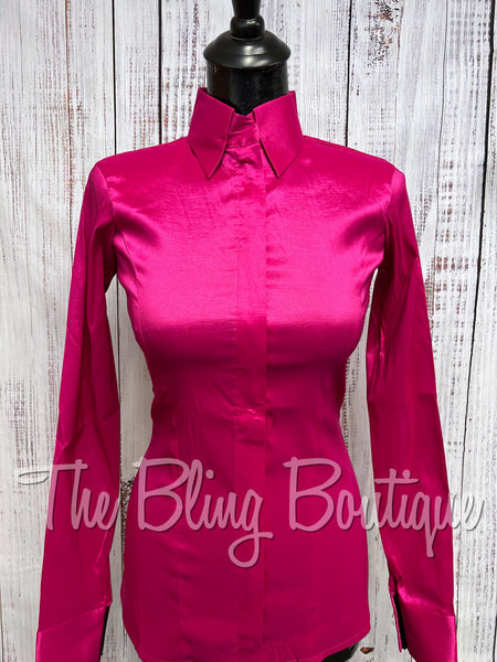 Fitted Taffeta Zip Up Shirt - Hot Pink