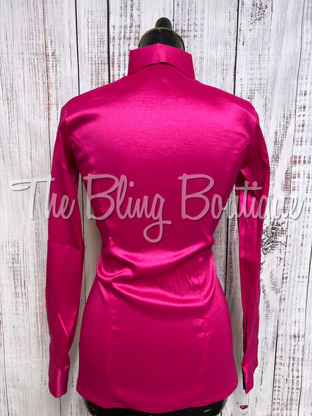 Fitted Taffeta Zip Up Shirt - Hot Pink