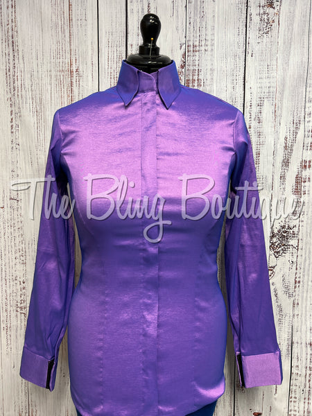 Fitted Taffeta Zip Up Shirt - Lavender