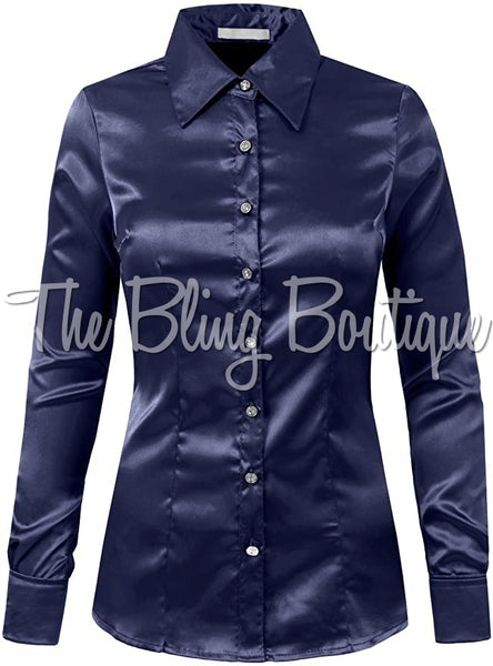 (Multiple Colors Available) Satin Button Down Shirt