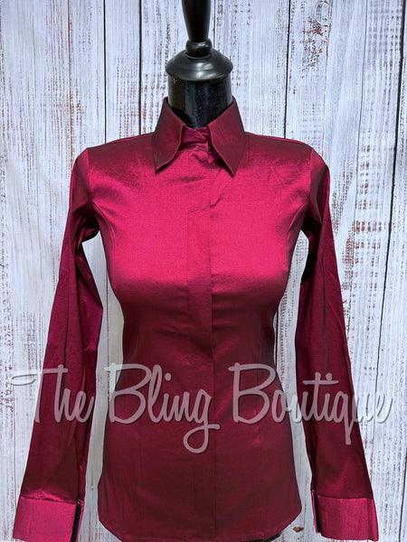 Fitted Taffeta Zip Up Shirt - Raspberry