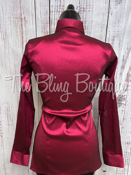 Fitted Taffeta Zip Up Shirt - Raspberry