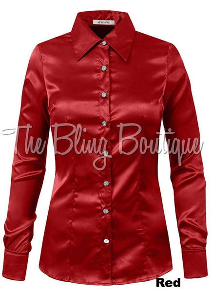 (Multiple Colors Available) Satin Button Down Shirt