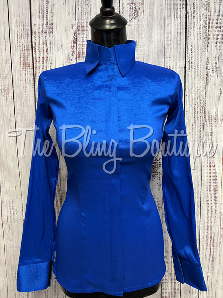 Fitted Taffeta Zip Up Shirt - Royal Blue