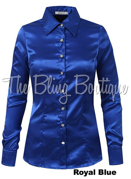 (Multiple Colors Available) Satin Button Down Shirt