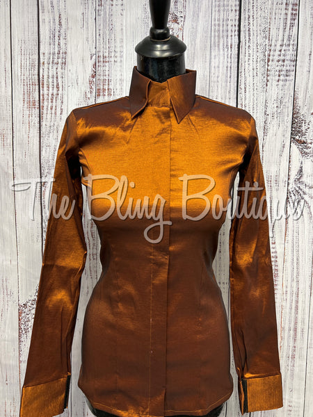 Fitted Taffeta Zip Up Shirt - Rust