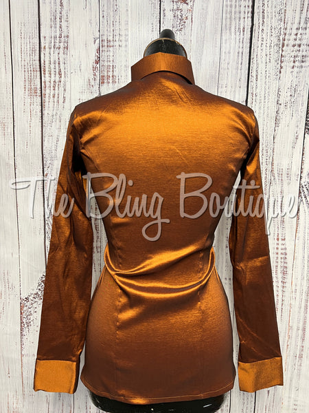 Fitted Taffeta Zip Up Shirt - Rust
