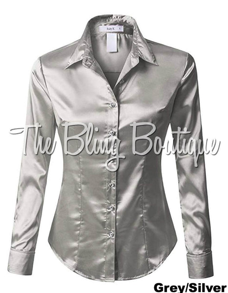 (Multiple Colors Available) Satin Button Down Shirt