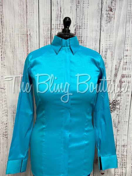 Fitted Taffeta Zip Up Shirt - Turquoise