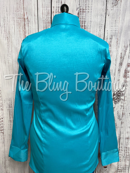 Fitted Taffeta Zip Up Shirt - Turquoise