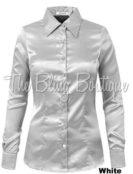 (Multiple Colors Available) Satin Button Down Shirt