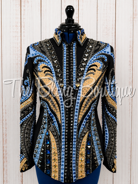 Black, Tan, Charcoal & Cornflower Blue Showmanship Jacket (Large)