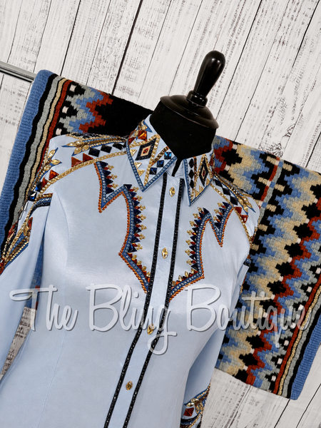 Ice Blue, Navy, Rust, & Tan Day Shirt Set (XL)