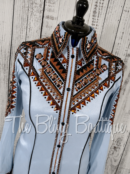 Ice Blue, Copper & Black Day Shirt Set (Medium)