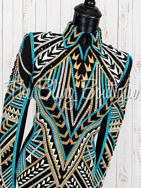 Black, Turquoise, Tan & White Showmanship Jacket (Small)