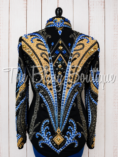 Black, Tan, Charcoal & Cornflower Blue Showmanship Jacket (Large)