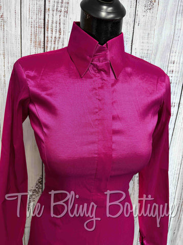 Fitted Taffeta Zip Up Shirt - Fuchsia