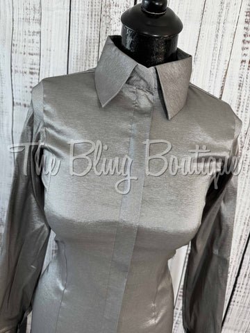 Fitted Taffeta Zip Up Shirt - Grey/Silver