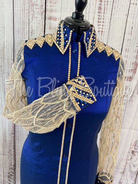 Dark Blue & Tan Day Shirt Set With Lace Sleeves (M)