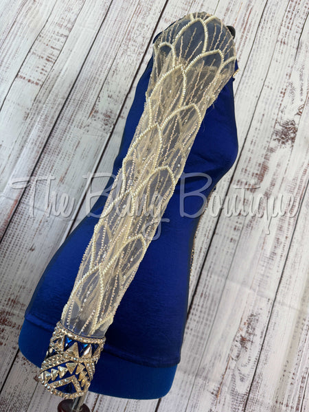 Dark Blue & Tan Day Shirt Set With Lace Sleeves (M)