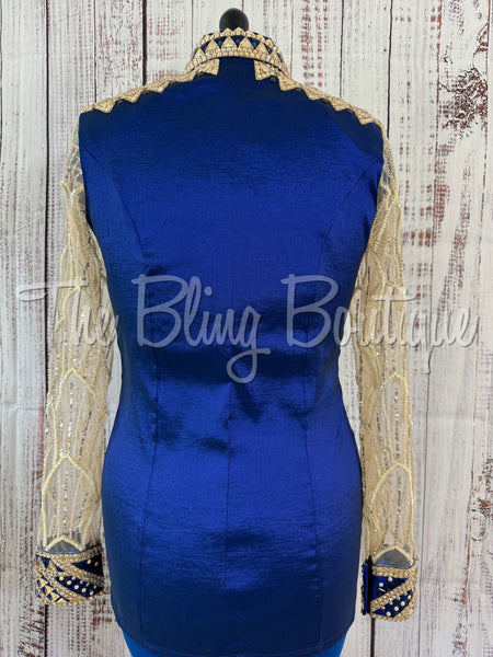 Dark Blue & Tan Day Shirt Set With Lace Sleeves (M)