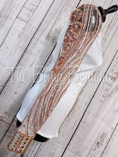 White, Peach & Rose Gold Day Shirt Set With Sheer Lace Sleeves (L)