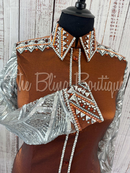 Rust & Grey Day Shirt Set With Sheer Sleeves (XL)
