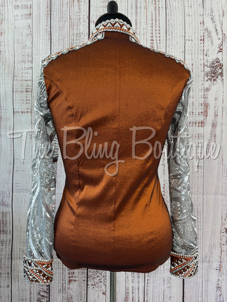 Rust & Grey Day Shirt Set With Sheer Sleeves (XL)