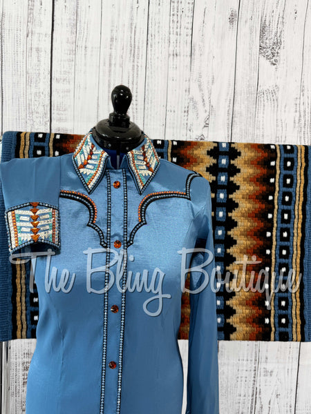 RE-ORDER Periwinkle, Copper, Black & White Day Shirt Set (Choose Your Size)