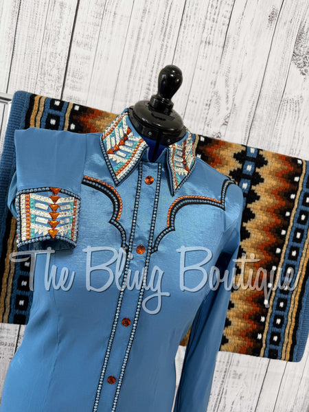 RE-ORDER Periwinkle, Copper, Black & White Day Shirt Set (Choose Your Size)