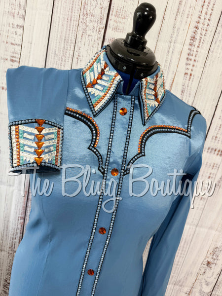 RE-ORDER Periwinkle, Copper, Black & White Day Shirt Set (Choose Your Size)